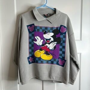 Disney Mickey Unlimited Women’s Large Waffle Weave Pullover Gray Vintage 2364